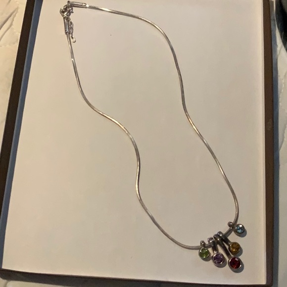 Sterling silver chain with lot of 5 semi precious stone charms necklace - Picture 2 of 3